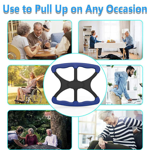 Heavy Duty Standing Aid With Rock Solid Non Slip Handles Portable Lift Assist Bar For Seniors And Bariatric Transfer Go Anywhere Indoors Or Outdoors No Sweat Daily Pull Up Handle Blue in use during various activities.