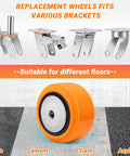 4x2 Inch Replacement Caster Wheels Set Of 4 With 1/2 Inch Bore, Polyurethane On Polyolefin Core, compatible with various brackets