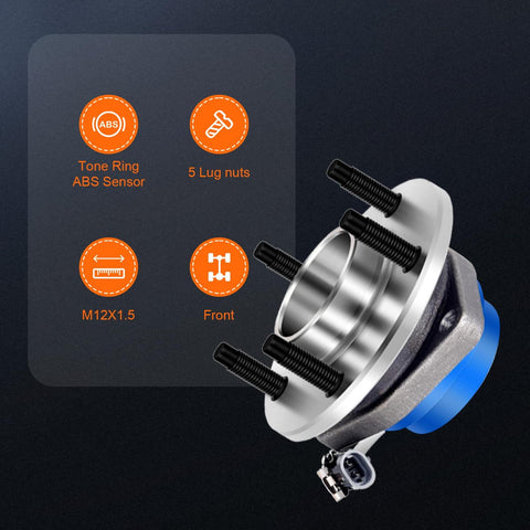 Front Wheel Hub Bearing Assembly 513121 for Buick Regal with ABS, 5-lug nuts, M12X1.5, front view display, key features highlighted