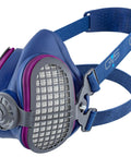 Elastomeric Half Mask Respirator With Source Control No Exhalation Valve Replaceable HEPA Filters Included Lightweight 4.5 oz Low Profile Filters For Tight Face Fit Size SM, front view.