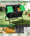 Dual Chamber Compost Tumbler With 34 Point 5 Gallon Capacity, Outdoor Rotating Composter With Aeration And Two Sliding Doors