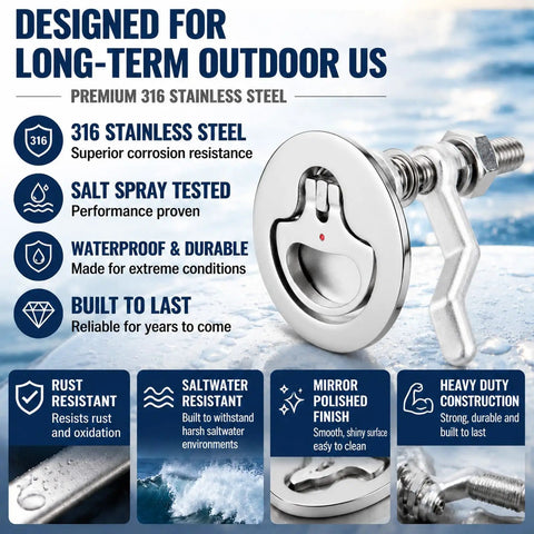 Four Pack 316 Stainless Steel Marine Cam Latches With Flush Pull Handles Heavy Duty Cam Locks For Yacht Hatches Rv Compartments Salt Spray Proof Hardware with polished surface.
