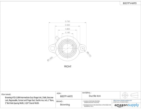 One Inch Bore Two Bolt Flange Unit With 52100 Steel Rings And Ductile Iron Housing Absolute Beast Mode Intermediate Duty Pillow Block Bearing Setup front view with dimensions