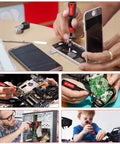 Collage showing 191 In 1 Electronics Precision Screwdriver Set in use on various devices like smartphones and laptops