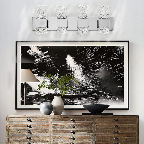 Bathroom Led Crystal Vanity Light Over Mirror Four Lights Chrome Stainless Steel Wall Mount Vanity Fixture Above Artwork