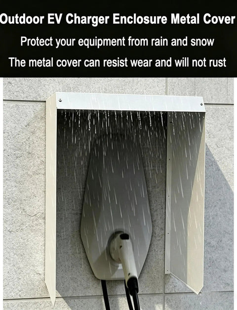Universal EV Charger Cover Waterproof Rain Shield Galvanized Steel Outdoor Protector For Electric Vehicle Stations, metal cover shielding EV charger from rain.