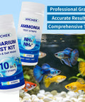 Top Shelf 12 In 1 Aquarium Water Test Strips For Fresh And Salt Water Tanks with fish swimming in clear water.