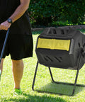 Dual Chamber Tumbling Compost Bin For Outdoors With 360 Degree Rotation 43 Gallon Capacity Yellow Backyard Composting