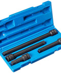 Half Inch Drive Impact Extension Set With 3, 5, 7 And 10 Inch Extensions And Molded Storage Case For Heavy Duty DIY And Pro Automotive Work Built Tough For Home And Shop Use.