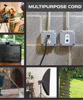 Image showing 100 Ft Heavy Duty Extension Cord Black 14 Gauge SJTW Outdoor Power Cable in use for various applications.