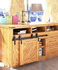 Mini Black Rustic Sliding Barn Door Hardware Kit Bypass For Two Doors With 30 Inch Flat Track And One Bent Roller Dope