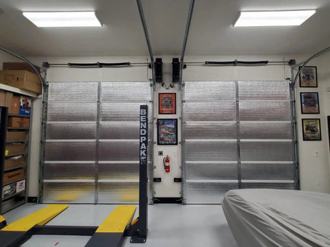 Heavy Duty Reflective Insulation Roll With Foam Core R17 Radiant Barrier installed on garage doors, preventing condensation