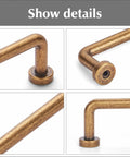 Close-up views of Top Tier Two Pack 3 Inch Center Antique Brass Cabinet Pulls Vintage Kitchen Drawer Handles with smooth finish.