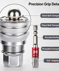 Adjustable Multi Function Socket Wrench With Auto Grip Ratchet detailed view showing steel ball clamping and 3/8 adapter.