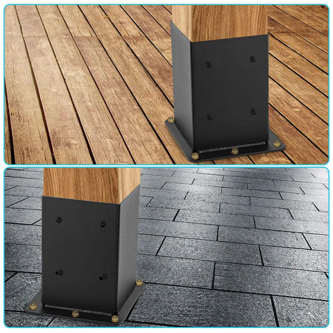 Built Tough 4x4 Post Base Kit Set Of 4 With 13 Gauge Solid Steel And Black Powder Coat Inner Opening 3.6x3.6 Inches Deck Post Brackets For Porch Railings Pergolas Fences Gazebos Mailbox Posts