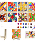 Wooden Coaster Painting Kit With Wood Stand for Adults Teens and Seniors Barn Quilt Pattern Arts and Crafts DIY Fun Gift for Beginners Woman and the Elderly
