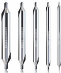 Beefy Long Center Drill Bit Set 5 Pc Pro Grade M2 HSS 60 Degree Point 4 In Overall Length Center Drill Bits Kit displayed by size