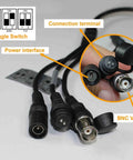 BNC video cable and power interface for 4K Analog Security Camera 8MP TVI Bullet Camera system with mode toggle switch.
