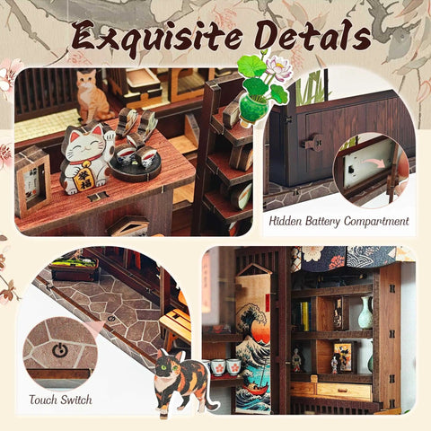 Detailed view of DIY Book Nook Kit Sakura Tea Pavilion 3D Wooden Puzzle Japanese Miniature House Kit for Adults and Beginners
