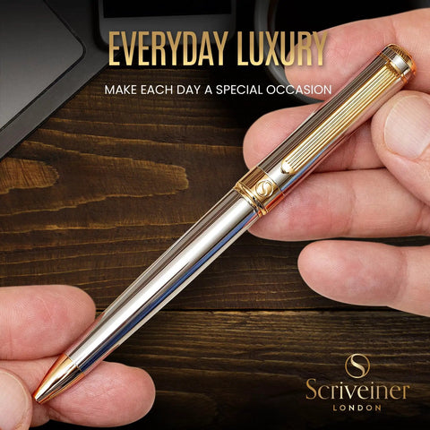 Luxurious Silver Chrome Ballpoint Pen With Real Gold Plating And Schmidt Black Refill A Boss Level Writing Instrument held in hand
