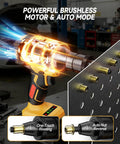 2-In-1 Cordless Brushless Rivet Nut Tool Kit with auto mode, showing powerful motor and rivets in sheet metal