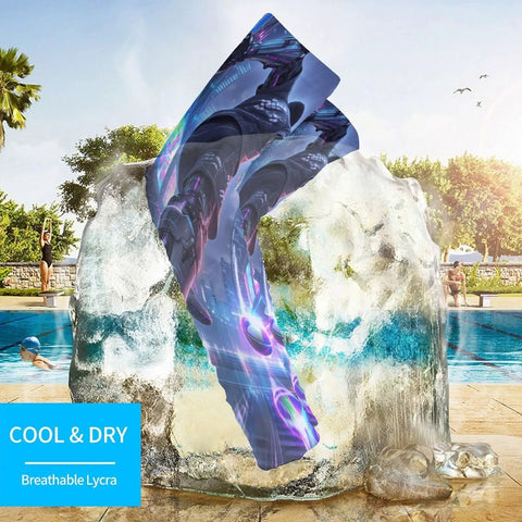 Cool Breeze Sun Arm Sleeves With Solid Upf 50 Plus Uv Blocker Breathable Stretch Sleeve For Road Trips Running And Daily Grind Keep Your Arms Fresh And Chill, shown near pool on ice.