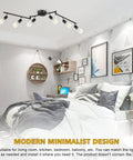 Bedroom with Six Light Track Lighting Kit With Flexible Foldable Arms And Rotatable Heads, E26 Base Black Ceiling Spotlight