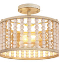 Oak Wood Beaded Chandelier Farmhouse Boho Flush Mount Light With Rustic Charm Two Lights E26 Base Dope Nursery Hallway Foyer