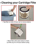 Three cleaning steps for Pleated Cartridge Filter Replacement For Wet Dry Vacuums, 8 Inch Diameter By 6.5 Inch Height, High Flow Filtration