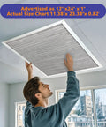Man installing a Merv 8 reusable air filter for AC HVAC units, size 12"x24"x1", featuring aluminum mesh for dust control.