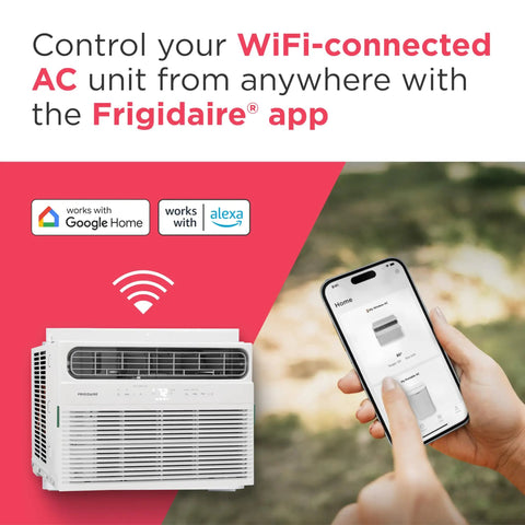 Big Chill 8000 BTU Smart Window Air Conditioner With Reliable WiFi Link And Voice Activated Controls For Rooms Near 350 Sq Ft shown with smartphone control.