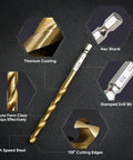 Diagram highlighting features of Titanium Coated Drill Bit Set With Hex Shank And 135 Degree Tip High Speed Steel Drill Bits Kit