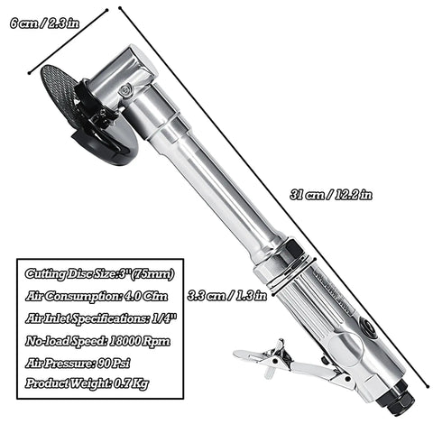 3 Inch Pneumatic Cut Off Tool With Extended Handle And Stepless Speed Dial Runs Cool And Cuts Through Welds Fast Spinning 18000 Rpm, metal cutting tool with aluminum alloy frame.