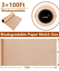 Heavy Duty Biodegradable Paper Weed Barrier Roll 3 X 100 Ft for Outdoor Gardens and Lawns product dimensions and features