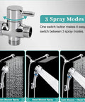 High Pressure 10 Inch Square Rain Shower Head Combo With Handheld Spray And 78 Inch Hose showing 3 spray modes