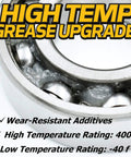 High angle view of Six Pack Beefy C3 Clearance Spindle Rebuild Bearings for Lawn Mowers showing premium high temp grease details.