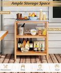 Outdoor Wooden Sideboard With Marble Look Countertop And Three Tier Acacia Buffet Organizer For Patio Yard Ready Potting Bench And Plant Stand For Backyard Garden And Deck Entertaining And Storage showcasing ample storage space with drinks and accessories.