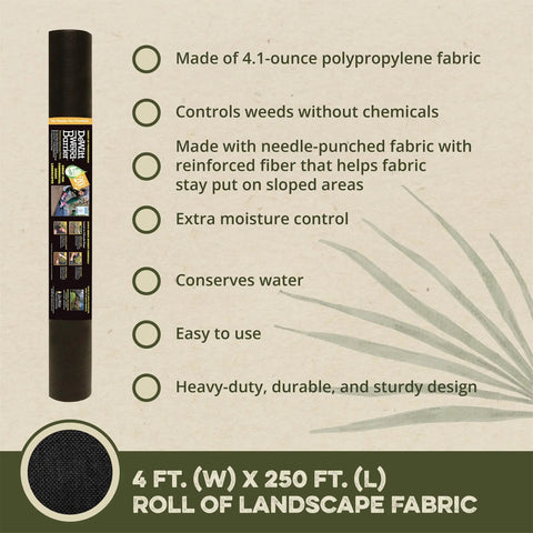 Commercial-Grade Weed Control Fabric 4 Ft By 250 Ft roll, made of durable polypropylene for outdoor landscape projects.