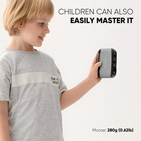 Badass Precision Handheld 3D Scanner With Smart Blue Light Sensors For Killer 3D Printing Models Using Frictionless Cleanup Plus Deep Scan Reach And Seamless Windows Mac Setup held by child