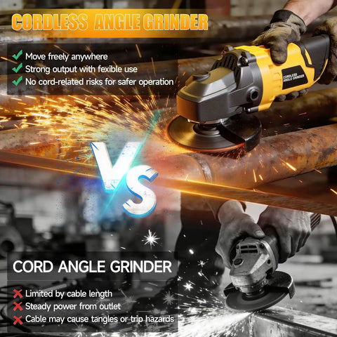 Hardcore Cordless Angle Grinder 4 Inch Smooth Operator Compatible With Dewalt 20V Max Batteries For Steel Fabrication And Home Renovation Jobs No Fuss Tool Only Sweet Finish in action cutting metal.