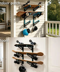 Heavy Duty Metal Skateboard Rack Wall Mount With Curved Hooks For Longboards Snowboards And Skis Dope Sports Gear Storage Holder outdoors and indoors.