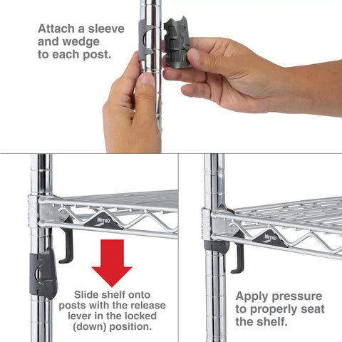 Top Shelf Replacement Lever Wedge Kit With Durable Sleeves And Corner Releases For Super Adjustable Super Erecta Wire Shelving, attaching wedge and sleeve.