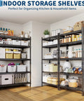 Tough As Nails Heavy Duty Metal Shelving Unit 5 Adjustable Tiers 36X16X72 Inch Garage Storage Rig displaying kitchen items.