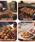 Cooking sausages, chicken wings, shrimp, veggies on grill using 3 Way Grill Skewers With Push Off Slider 14.7 Inch Stainless Steel Kabob Sticks