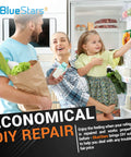 Family in kitchen with refrigerator showcasing DIY repair benefits. Fridge Dispenser Overflow Grille Replacement For Whirlpool Kenmore.