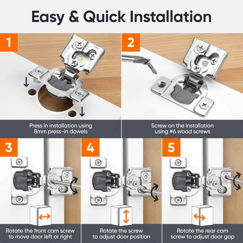 Easy installation guide for Sixty Pack Soft Close Cabinet Hinges For Half Inch Overlay Kitchen Door Hardware.