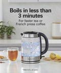 Electric Tea Kettle With 1500 Watts For Fast Boil 1.8 Liter Water Boiler on kitchen counter with boiling water display