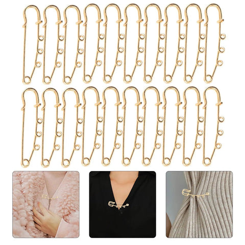Must Have Set Of Twenty Super Tough Golden Loop Safety Pins To Quick Fix Denim And Anchor Heavy Skirts While Halting Embarrassing Wardrobe Malfunctions Daily, displayed in a grid.