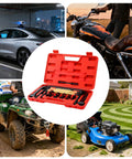 12 Piece Valve Spring Compressor Set With Pusher Adapters, Extension Rods, And C Clamp Lever in red case for vehicle repair