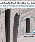 Built Different Hinged Shower Door In Matte Black With Integrated Dual Shelves Fits Width 59 To 60 Inches And Height 76 Inches showing leak-proof seal strips.